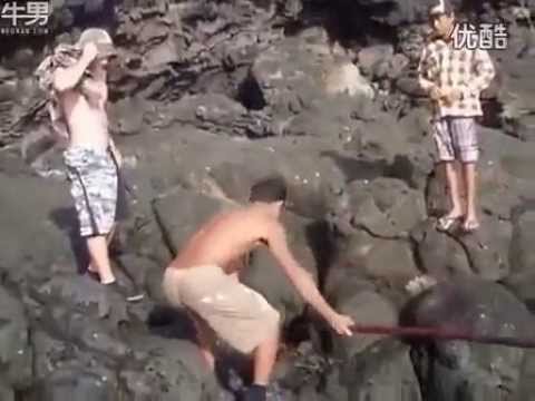 شاب يصطاد سمكة ضخمة