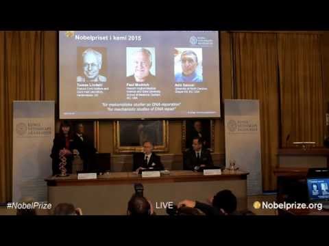 بالفيديو  فوز سويدى وأميركى وتركى بجائزة نوبل للكيمياء 2015
